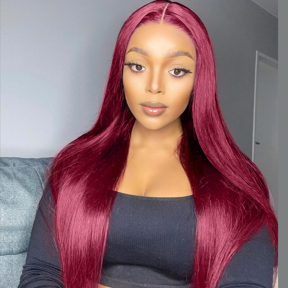 99J Color Wig HD Lace Wig Straight Human Hair Wig