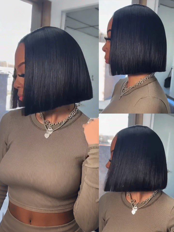 Blunt Cut Sleek Straight Bob Wig 2×6 Inch Deep Part Realistic Lace Vietnam Hair 220% Density