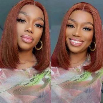 Reddish Brown #33 Straight Bob Wig Upgrade 6×4 Glueless HD Lace Closure Bob Wig