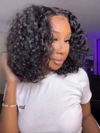 Pull Go Drawstring 6×5 Glueless Wig Bouncy Water Wave Short Wig Pre-Cut Lace Bleached Knots