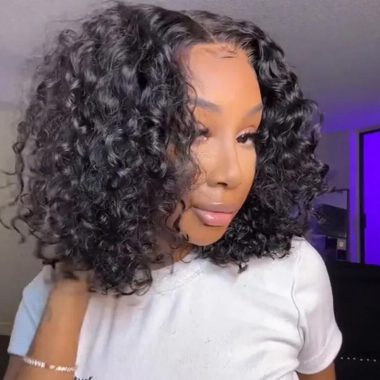 Pull Go Drawstring 6×5 Glueless Wig Bouncy Water Wave Short Wig Pre-Cut Lace Bleached Knots