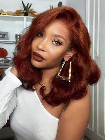 Reddish Brown Bob Wig Loose Body Pre-cut 6×5 HD Lace Bleached Knots Ready To Wear Go