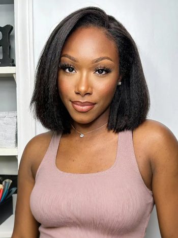 U Part Kinky Straight Short Bob Wigs For Beginners No Glue No Leave Out