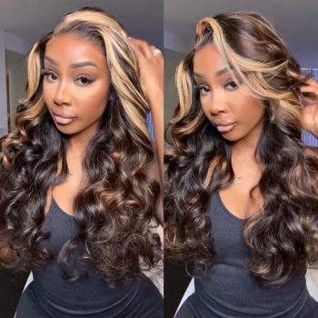 Glueless Balayage Highlight With Skunk Stripe Wig Bleached Knots Pre-Cut 6×5 HD Lace Wigs