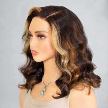Short Loose Body Wave Highlight With Skunk Stripe Bob Wig Pre-Cut 6×5 HD Lace Wigs