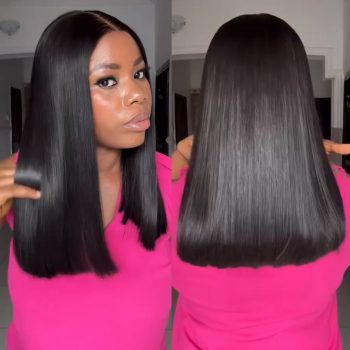 Blunt Cut Double Drawn Straight Glueless Wig Shoulder Length 6x5 Pre Cut HD Lace Wigs