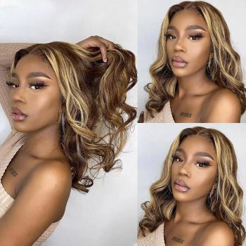 Glueless Ombre Higlight Short Loose Body Wave Wig 6x5 HD Lace Wig Easy Wear