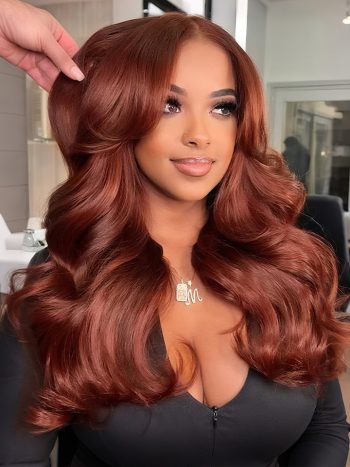 Reddish Brown Face-Framing Curtain Bangs 6x5 Pre Cut HD Lace Wig Body Wave Wigs