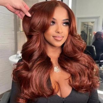 Reddish Brown Face-Framing Curtain Bangs 6x5 Pre Cut HD Lace Wig Body Wave Wigs