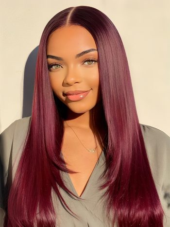 Layer Cut Straight Glueless Wig 99J Burgundy 6×5 Pre-cut HD Lace Wig 180% Density