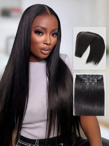Seamless Clip In Hair Extension Straight/Yaki Straight Human Hair 7pcs/pack Natural Black Color