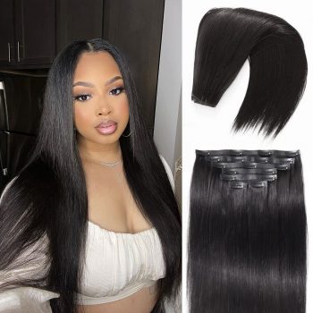 Seamless Clip In Hair Extension Straight/Yaki Straight Human Hair 7pcs/pack Natural Black Color