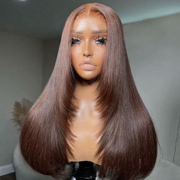 Dark Brown Color Layered Cut Glueless 6×5 Pre-cut HD Lace Straight Hair Wigs