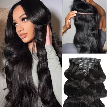Seamless Clip In Hair Extension Body Wave Human Hair 7pcs/pack Natural Black Color
