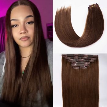Dark Brown Clip In Hair Extensions Straight Real Human Hair Seamless Blend 7pcs/pack