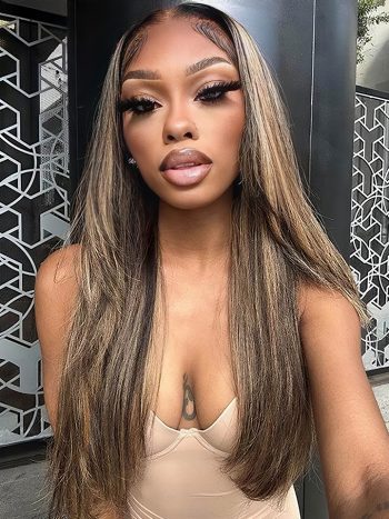 Layer Cut Straight Glueless Wig Honey Blonde Highlight Color 6×5 Pre-cut HD Lace Wig