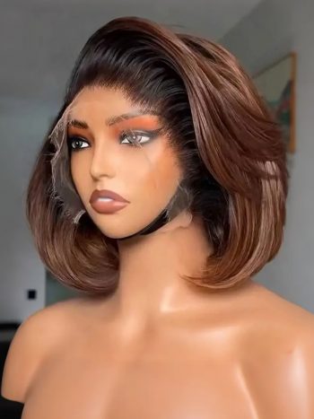 Layer Cut Ombre Brown Short Bob Wig Pre Cut 6x5 HD Lace Glueless Wig