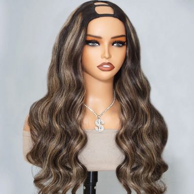 Balayage Highlight Color U Part Straight/Body Wave Human Hair Wig