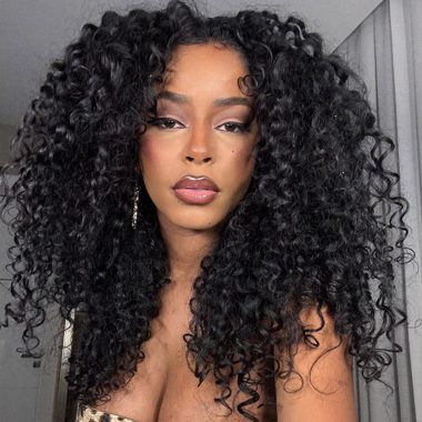 Half Wig Bouncy Deep Curly Seamless Drawstring Flip Over 3 IN 1 Wig