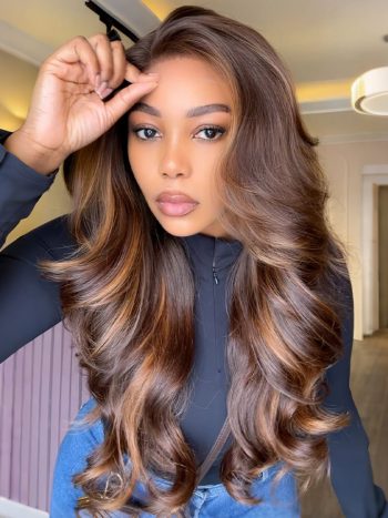 Highlight Brown Color Body Wave C-Side Part Pull Go Drawsting 6x5 Pre-cut HD Lace Wig