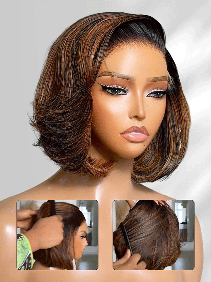 Highlight Layered Cut Straight Bob Wig 6×5 Pre-Cut Glueless Wig C-Side Part 180% Density