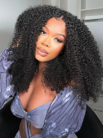 V Part Kinky Curly Wig Bomb Look Glueless Human Hair Wigs Natural Scalp Beginner Friendly